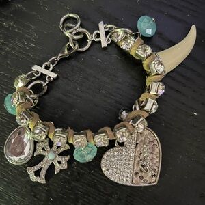 Guess silver coloured charm bracelet Y2K vintage